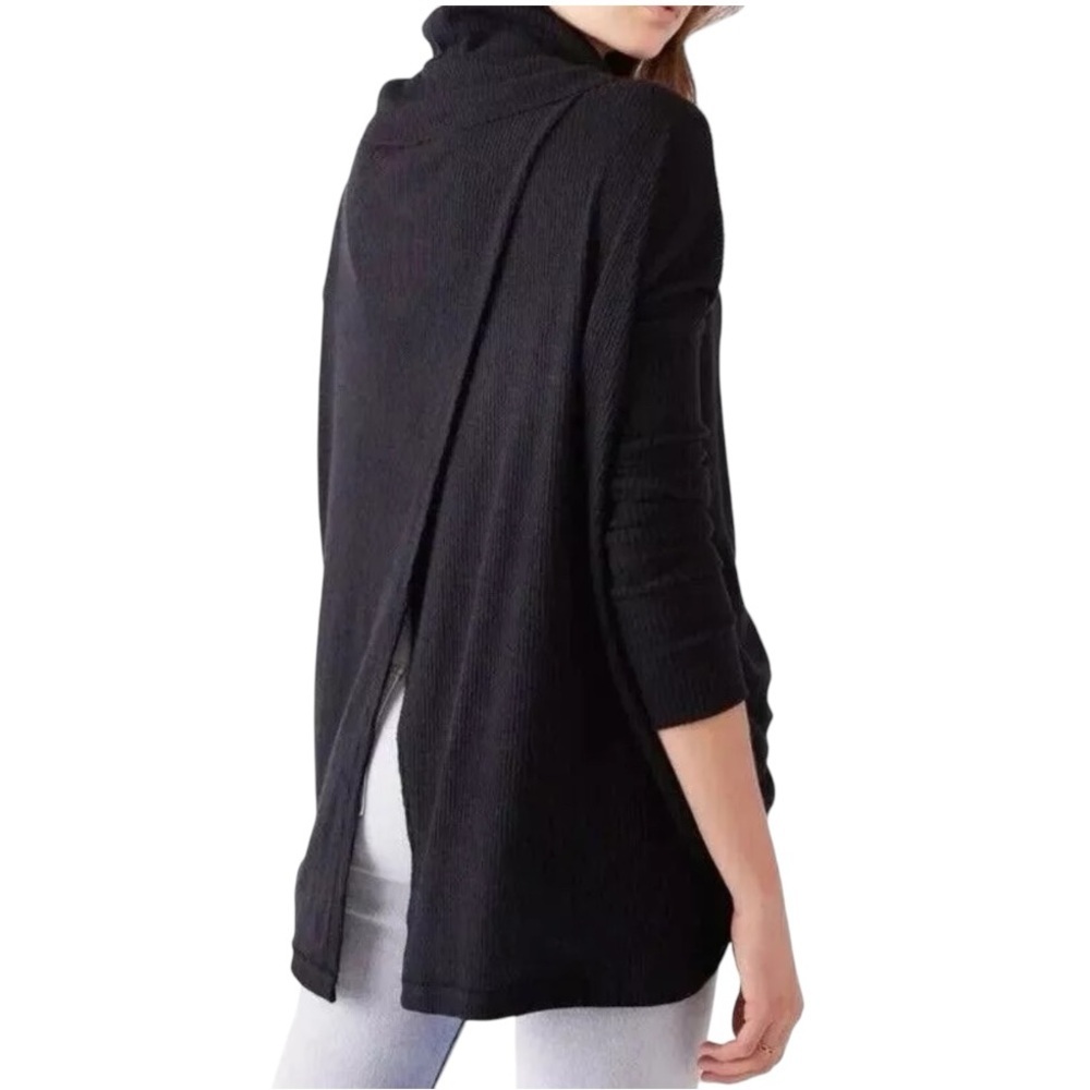 Free People Juicy Long Sleeve Cowl Neck Oversized‎ Black Thermal Top Size S - Picture 2 of 9